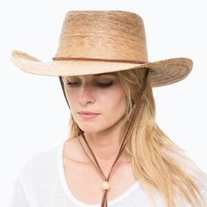 Outback Gambler Palm Straw Hat by Tula Wide-Brim Sun Hat with Leather Chin Strap